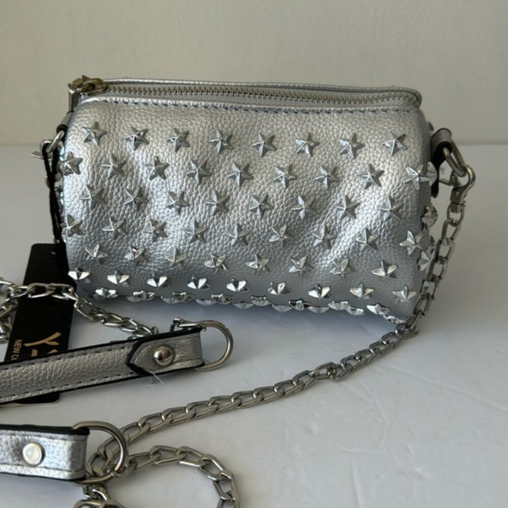 Cute VTG Silver Stars Crossbody Small Handbag